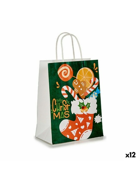 Sac en papier Krist+ K-70-26 Vert Chaussette de Noël (12 Unités)
