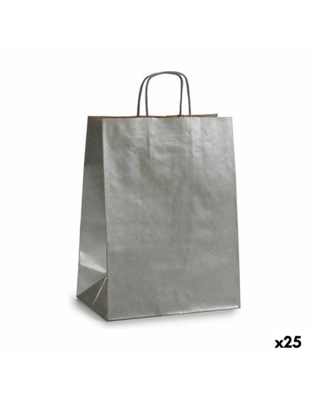 Sac en papier Pincello 24311 Argenté 24 x 12 x 40 cm (25 Unités)