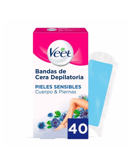 Bandes Épilatoire Corporelles Veet Pure Peau sensible Corps Jambes (40 Unités)