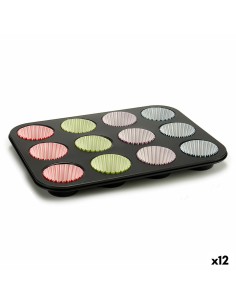 Moules à Muffins Kinvara 55011 Multicouleur 7 x 7 x 3 cm 35 x 3 x 26,5 cm Plateau pour Four (12 Unités)