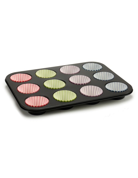 Moules à Muffins Kinvara 55011 Multicouleur 7 x 7 x 3 cm 35 x 3 x 26,5 cm Plateau pour Four (12 Unités)