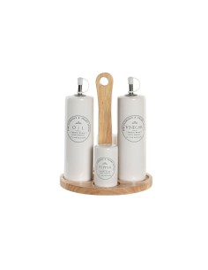Ensemble salière et poivrier DKD Home Decor Blanc Bois Grès 18 x 15 x 22 cm