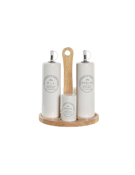 Ensemble salière et poivrier DKD Home Decor Blanc Bois Grès 18 x 15 x 22 cm