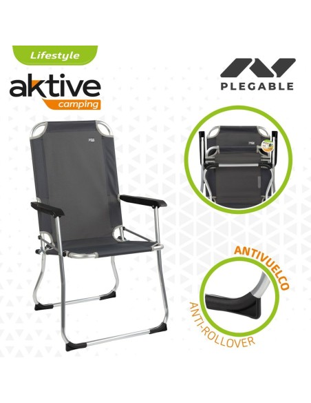 Chaise de camping pliante Aktive Gris foncé 45 x 91 x 47 cm (6 Unités)
