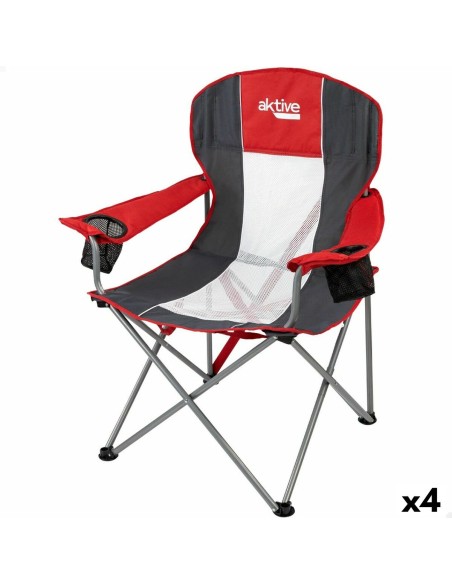 Chaise de camping pliante Aktive Gris foncé Rouge 56 x 98 x 59 cm (4 Unités)