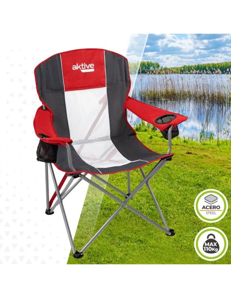 Chaise de camping pliante Aktive Gris foncé Rouge 56 x 98 x 59 cm (4 Unités)