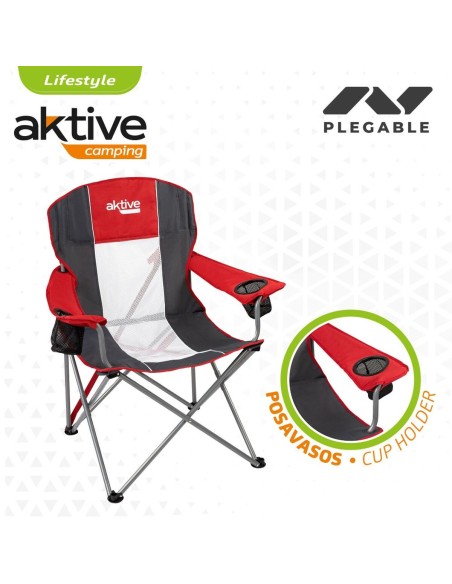 Chaise de camping pliante Aktive Gris foncé Rouge 56 x 98 x 59 cm (4 Unités)