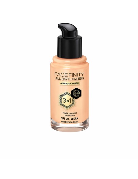 Base de Maquillage Crémeuse Max Factor Face Finity All Day Flawless 3-en-1 Spf 20 Nº W33 Crystal beige 30 ml