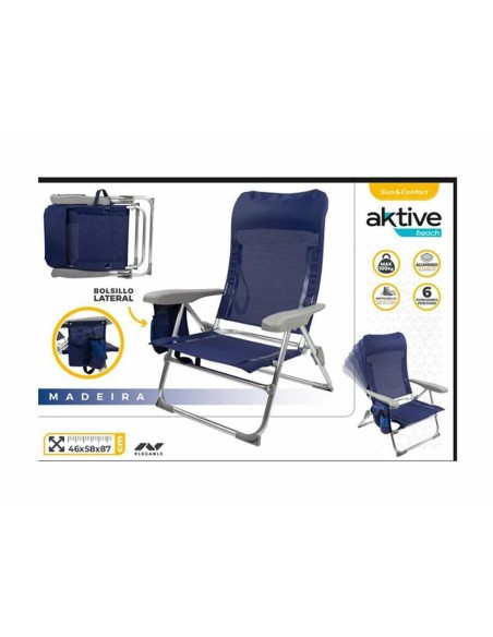 Chaise de Plage Aktive Madeira Blue marine 46 x 58 x 87 cm
