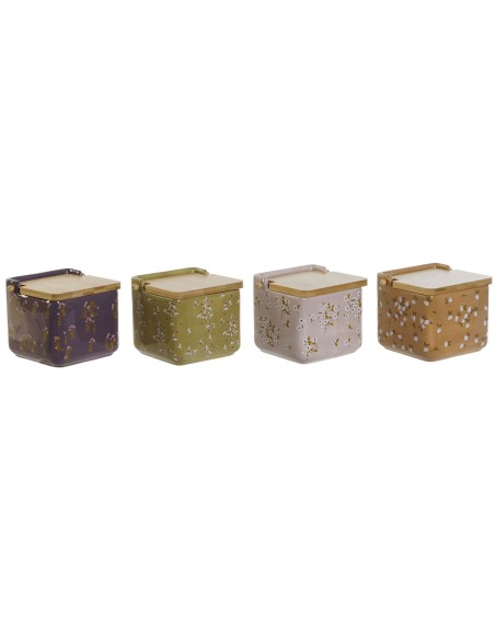 Salière avec couvercle DKD Home Decor Vert Rose Moutarde Lila Bambou 750 ml 14 x 12,5 x 12 cm (4 Unités)