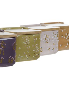 Salière avec couvercle DKD Home Decor Vert Rose Moutarde Lila Bambou 750 ml 14 x 12,5 x 12 cm (4 Unités) 2