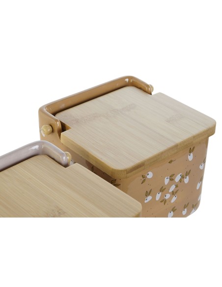 Salière avec couvercle DKD Home Decor Vert Rose Moutarde Lila Bambou 750 ml 14 x 12,5 x 12 cm (4 Unités)