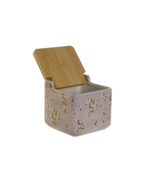 Salière avec couvercle DKD Home Decor Vert Rose Moutarde Lila Bambou 750 ml 14 x 12,5 x 12 cm (4 Unités)