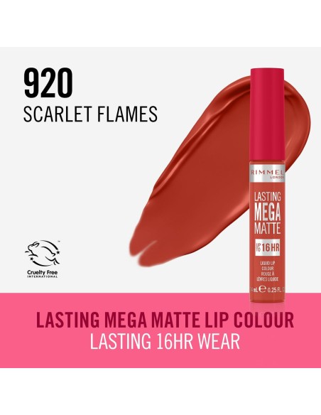 Rouge à lèvres liquide Rimmel London Lasting Mega Matte Nº 920 Scarlet Flames 7,4 ml