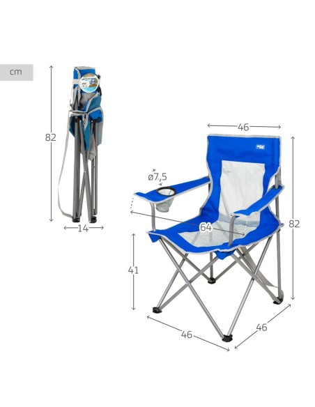 Chaise de camping pliante Aktive Bleu Gris 46 x 82 x 46 cm (4 Unités)
