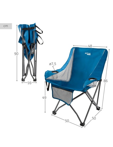 Chaise de camping pliante Aktive Bleu 48 x 86 x 50 cm (2 Unités)