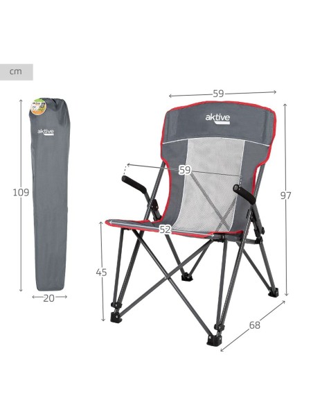 Chaise de camping pliante Aktive Gris 59 x 97 x 68 cm (2 Unités)