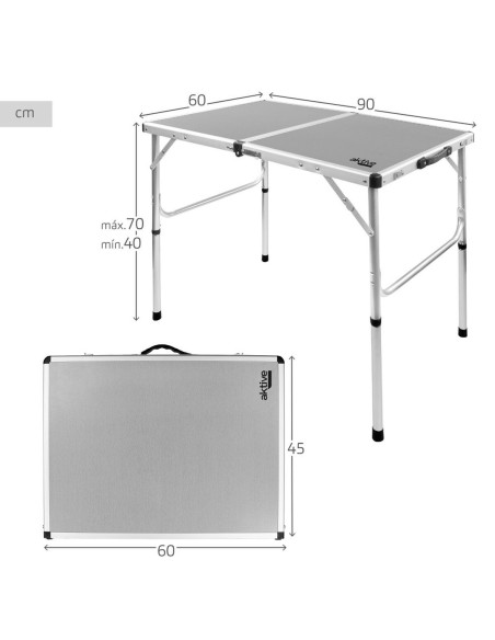 Table Piable Aktive Camping Gris 90 x 70 x 60 cm (2 Unités)