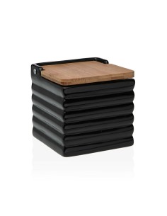 Salière avec couvercle Versa Rayures Noir Céramique Bambou Dolomite 11 x 11 x 11 cm