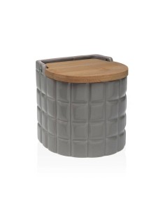 Salière avec couvercle Versa Carreaux Gris Céramique Bambou Dolomite 11 x 11 x 11 cm