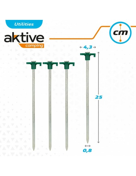 Sardines de camping Aktive 25 cm 4 Pièces Ø 8 mm (24 Unités)