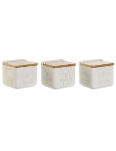 Salière avec couvercle DKD Home Decor Bleu Blanc Vert Lila Bambou Scandi 750 ml 14 x 12,5 x 12 cm (3 Unités)