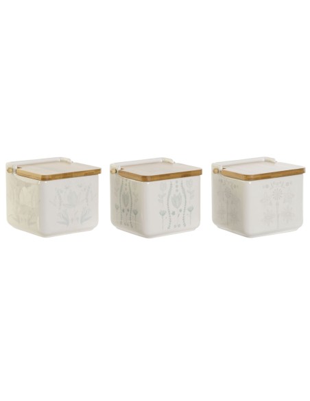Salière avec couvercle DKD Home Decor Bleu Blanc Vert Lila Bambou Scandi 750 ml 14 x 12,5 x 12 cm (3 Unités)