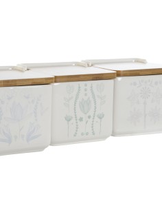 Salière avec couvercle DKD Home Decor Bleu Blanc Vert Lila Bambou Scandi 750 ml 14 x 12,5 x 12 cm (3 Unités) 2