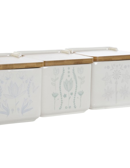 Salière avec couvercle DKD Home Decor Bleu Blanc Vert Lila Bambou Scandi 750 ml 14 x 12,5 x 12 cm (3 Unités)