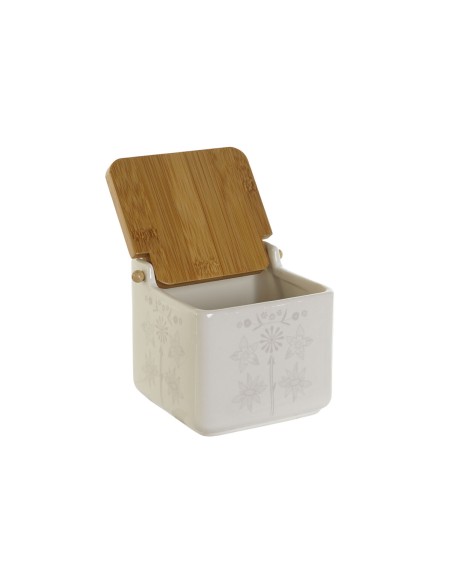 Salière avec couvercle DKD Home Decor Bleu Blanc Vert Lila Bambou Scandi 750 ml 14 x 12,5 x 12 cm (3 Unités)