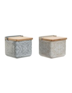 Salière avec couvercle Home ESPRIT Bleu Beige Rose Lila Bambou 750 ml 14 x 12,5 x 12 cm (2 Unités)