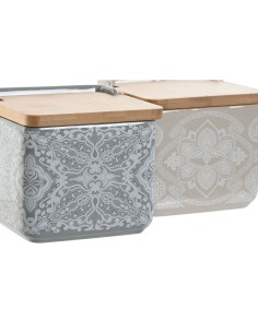 Salière avec couvercle Home ESPRIT Bleu Beige Rose Lila Bambou 750 ml 14 x 12,5 x 12 cm (2 Unités) 2