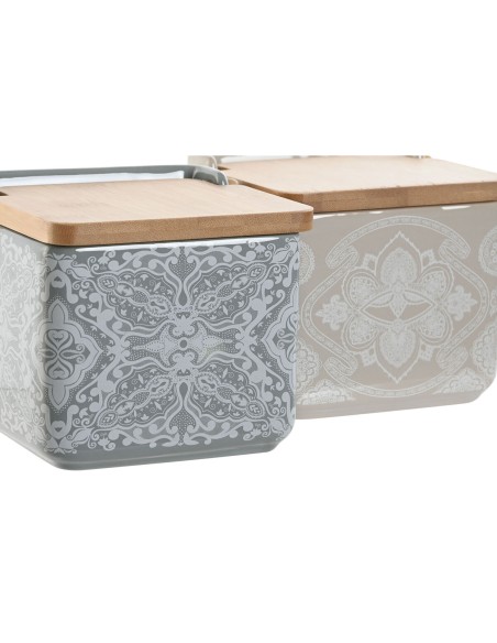 Salière avec couvercle Home ESPRIT Bleu Beige Rose Lila Bambou 750 ml 14 x 12,5 x 12 cm (2 Unités)