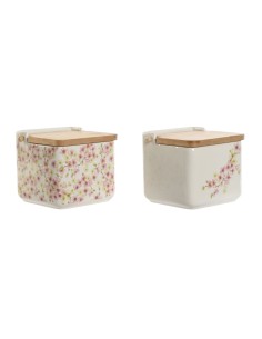 Salière avec couvercle Home ESPRIT Blanc Rose Lila Bambou 750 ml 14 x 12,5 x 12 cm (2 Unités)