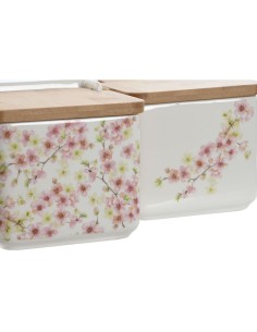 Salière avec couvercle Home ESPRIT Blanc Rose Lila Bambou 750 ml 14 x 12,5 x 12 cm (2 Unités) 2