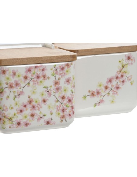 Salière avec couvercle Home ESPRIT Blanc Rose Lila Bambou 750 ml 14 x 12,5 x 12 cm (2 Unités)
