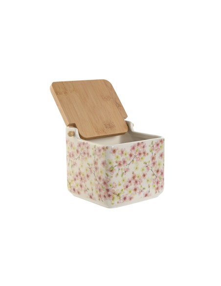Salière avec couvercle Home ESPRIT Blanc Rose Lila Bambou 750 ml 14 x 12,5 x 12 cm (2 Unités)