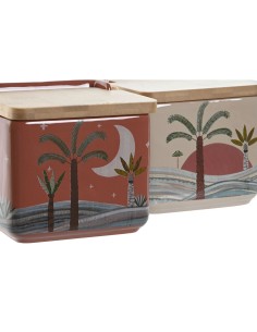 Salière avec couvercle Home ESPRIT Beige Rose Terre cuite Lila Bambou 750 ml 14 x 12,5 x 12 cm (2 Unités) 2