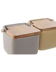 Salière avec couvercle Home ESPRIT Beige Gris Naturel Bambou Dolomite 15 x 12 x 11 cm (2 Unités) 2
