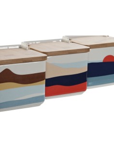 Salière avec couvercle Home ESPRIT Bleu Vert Rose Lila Bambou Tropical 750 ml 14 x 12,5 x 12 cm (3 Unités) 2