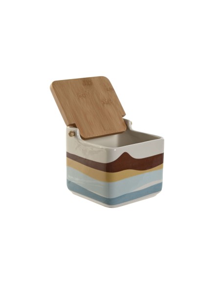 Salière avec couvercle Home ESPRIT Bleu Vert Rose Lila Bambou Tropical 750 ml 14 x 12,5 x 12 cm (3 Unités)