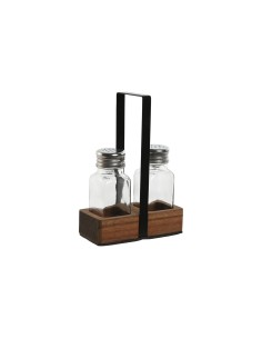 Salière et Poivrière Home ESPRIT Noir Verre Bois d'acacia 12 x 6 x 17,5 cm