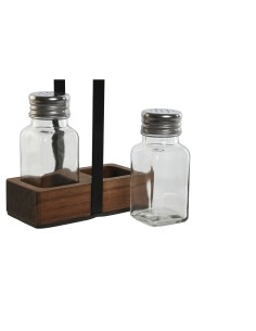 Salière et Poivrière Home ESPRIT Noir Verre Bois d'acacia 12 x 6 x 17,5 cm 2
