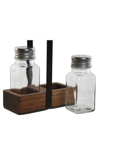 Salière et Poivrière Home ESPRIT Noir Verre Bois d'acacia 12 x 6 x 17,5 cm