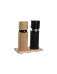 Salière et Poivrière Home ESPRIT Noir Naturel Acier inoxydable Bois d'hévéa 14 x 7 x 16,5 cm