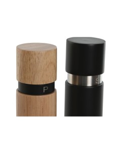 Salière et Poivrière Home ESPRIT Noir Naturel Acier inoxydable Bois d'hévéa 14 x 7 x 16,5 cm 2