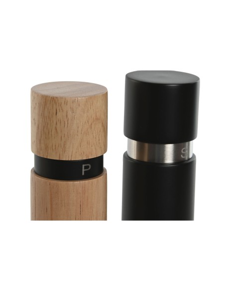 Salière et Poivrière Home ESPRIT Noir Naturel Acier inoxydable Bois d'hévéa 14 x 7 x 16,5 cm