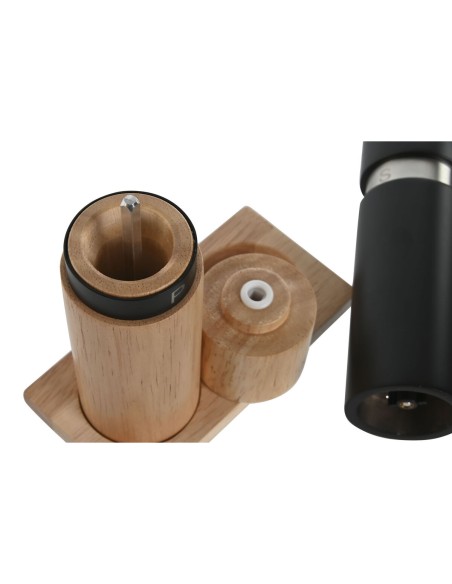 Salière et Poivrière Home ESPRIT Noir Naturel Acier inoxydable Bois d'hévéa 14 x 7 x 16,5 cm