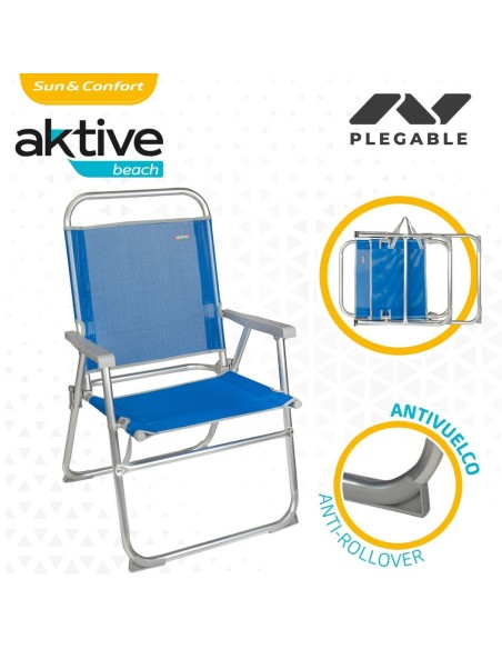 Chaise de Plage Aktive Gomera Bleu 48 x 88 x 50 cm Aluminium Pliable (4 Unités)