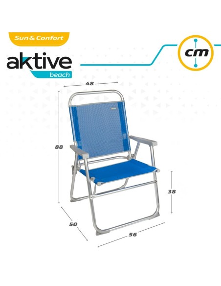 Chaise de Plage Aktive Gomera Bleu 48 x 88 x 50 cm Aluminium Pliable (4 Unités)